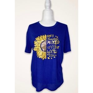 SUNFLOWER QUOTE GRAPHIC BLUE TEE SHIRT